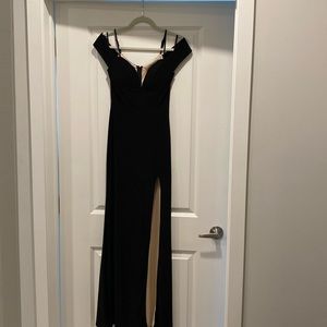Women’s Off The Shoulder Jersey Slim Black Gown/Dress